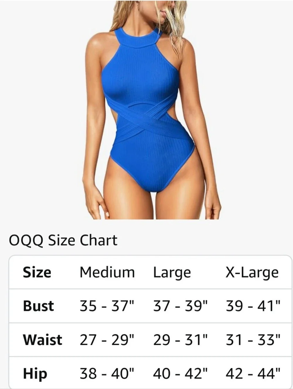 Ribbed High-Neck Crisscross One-Piece Swimsuit - Blue. Size Large. NWOT.